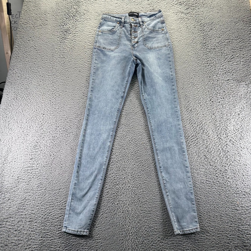 Fashion Nova Jeans Womens 5 Blue Cotton Denim Skinny Button-Fly Faded Stretch